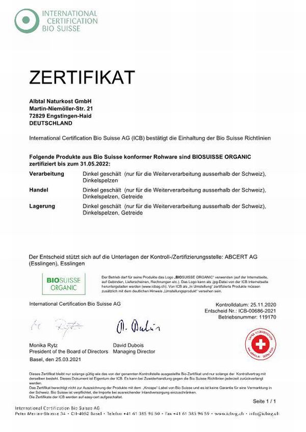 Zertifikat von BIO SUISSE